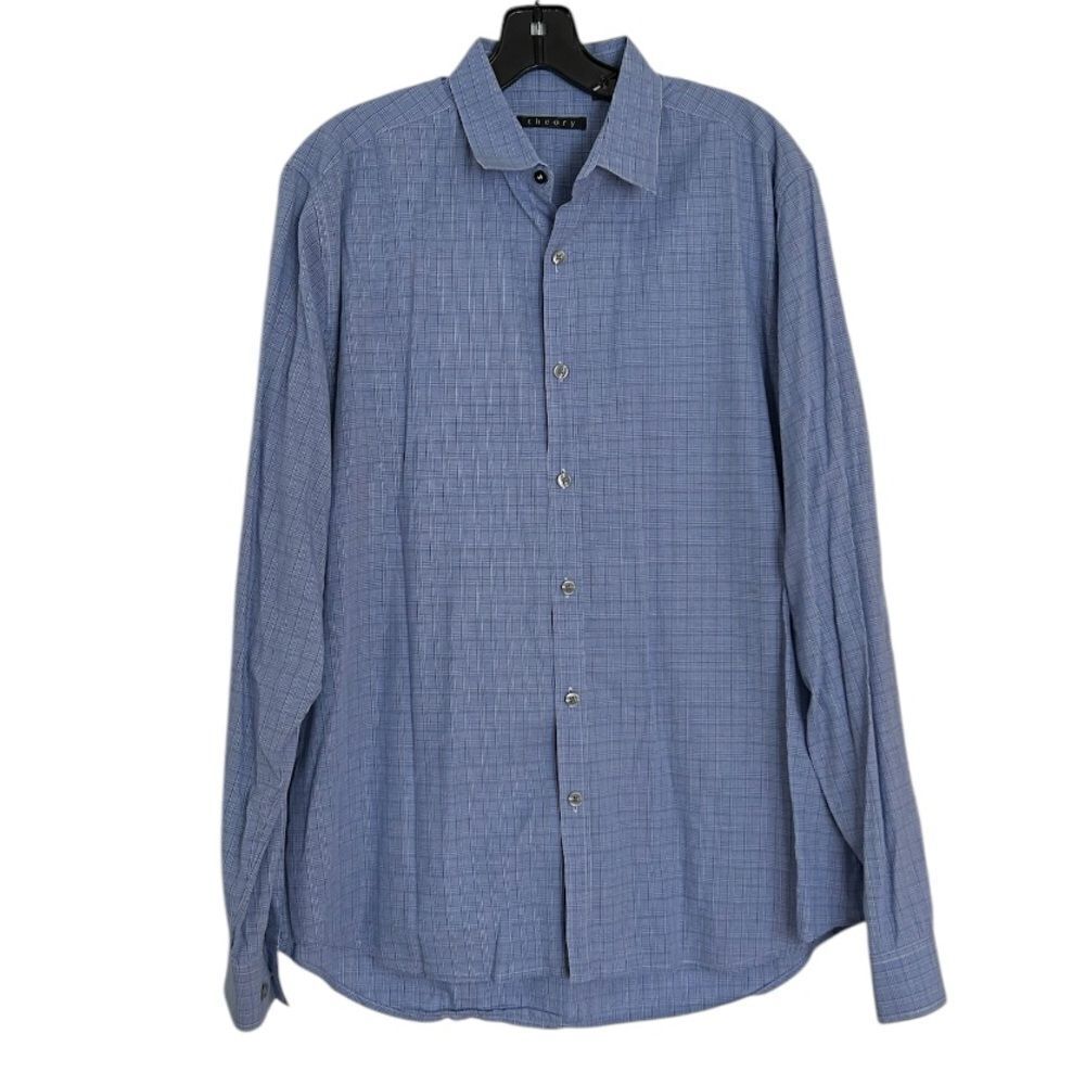 Theory Button Down Shirt Size Large Men’s Zack PS Calculate Blue Checked